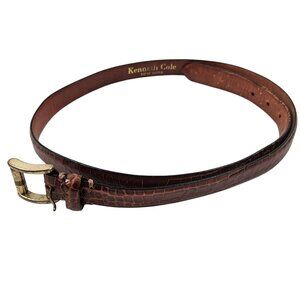 Kenneth Cole Mens Brown Italian Calfskin Leather Belt Gold Tone Buckle Size 40